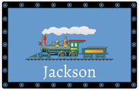 Thumbnail for Personalized Train Placemat - Glacier and Black - Border with Wheels -  View