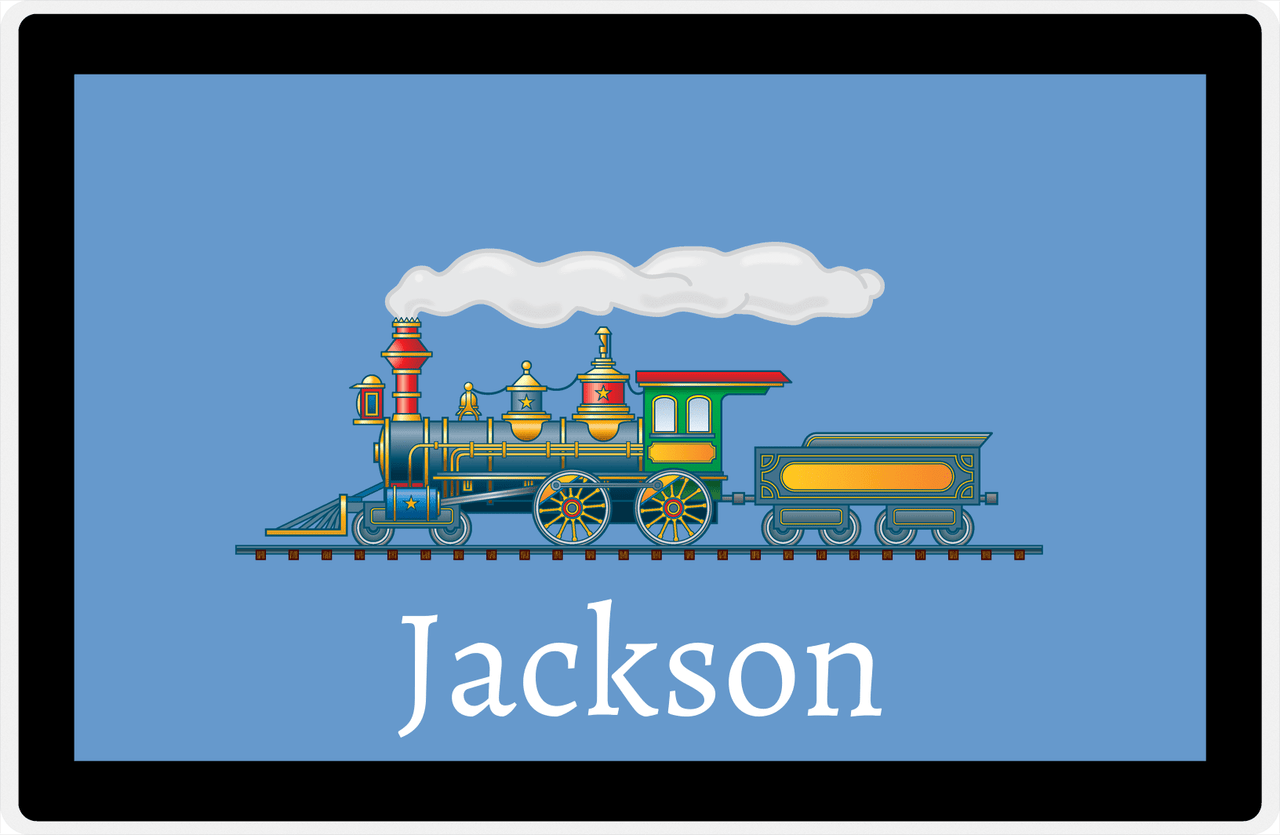 Personalized Train Placemat - Glacier and Black - Solid Border -  View