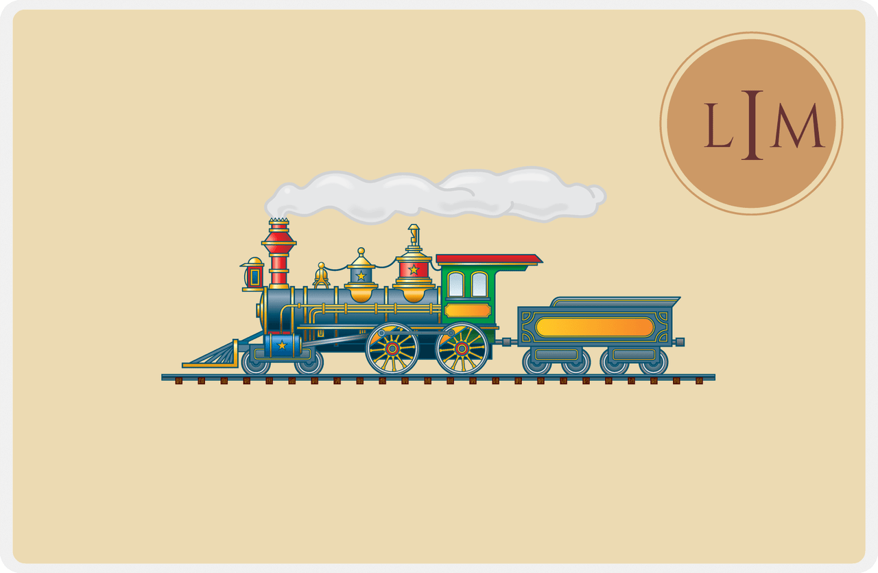 Personalized Train Placemat - Champagne and Light Brown - Corner Circle -  View