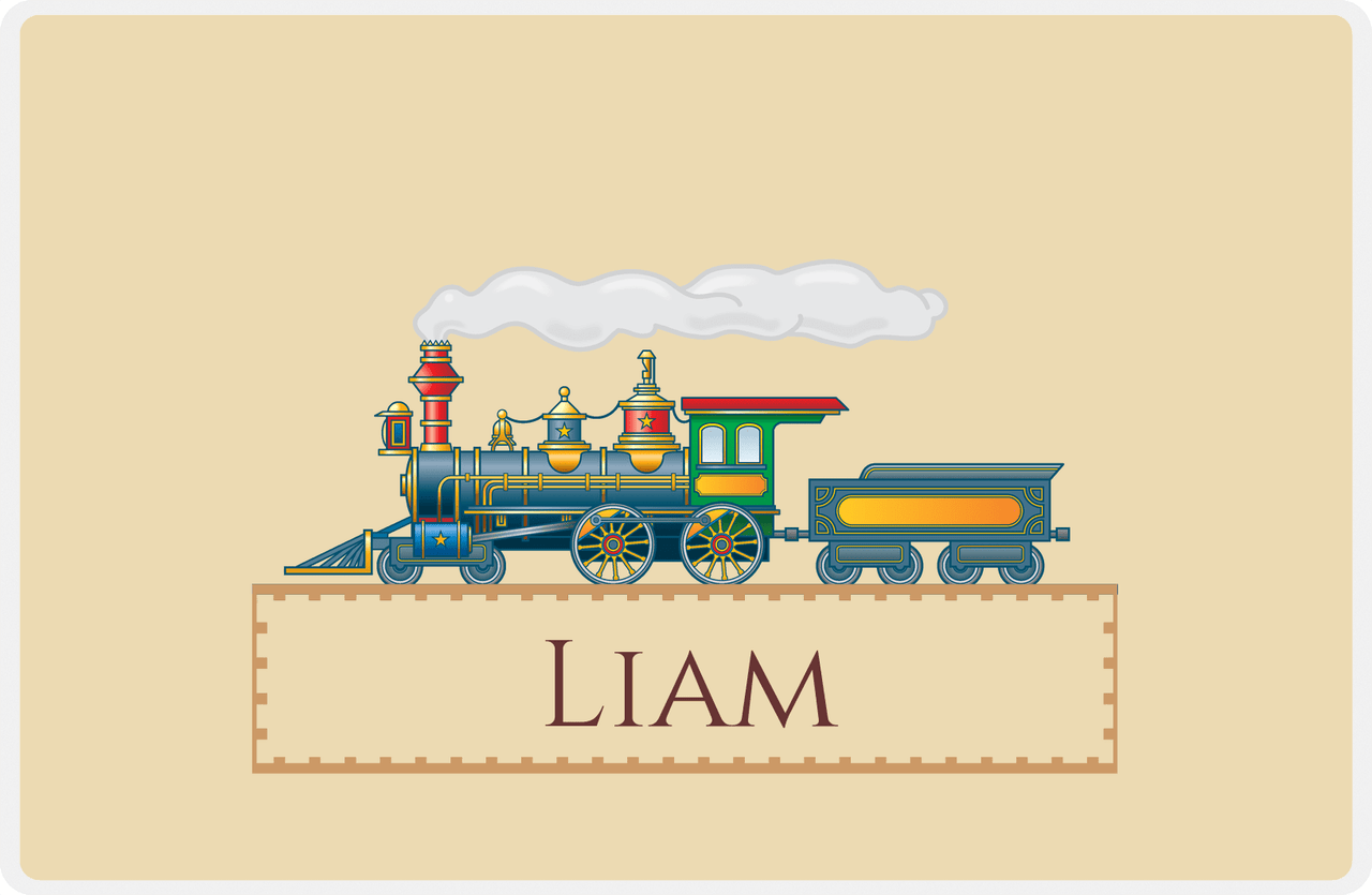 Personalized Train Placemat - Champagne and Light Brown - Track Frame -  View