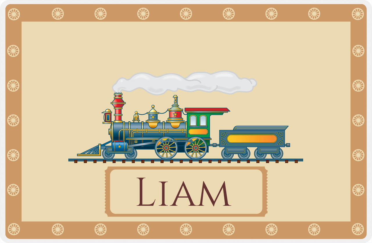 Personalized Train Placemat - Champagne and Light Brown - Ticket with Border -  View