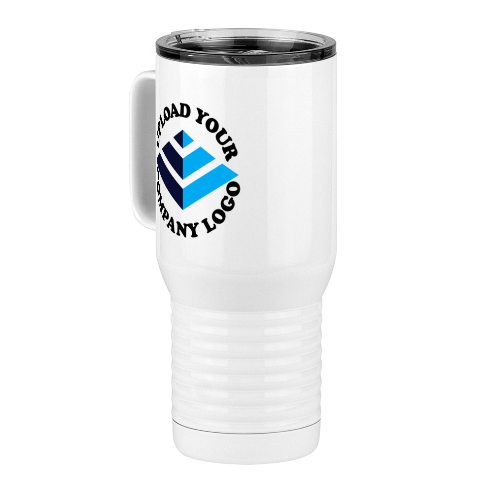 Personalized Travel Coffee Mug Tumbler with Handle (20 oz) - Upload Your Logo - Front Left View