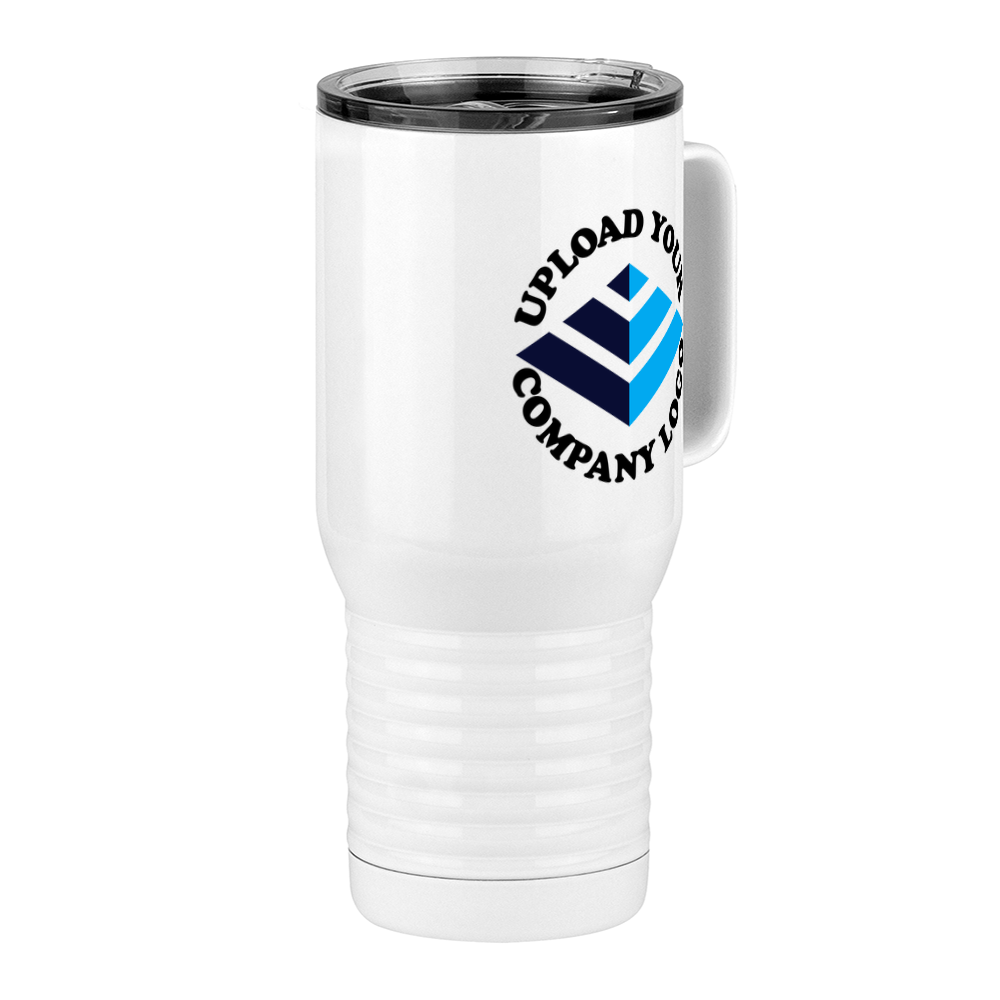 Personalized Travel Coffee Mug Tumbler with Handle (20 oz) - Upload Your Logo - Front Right View