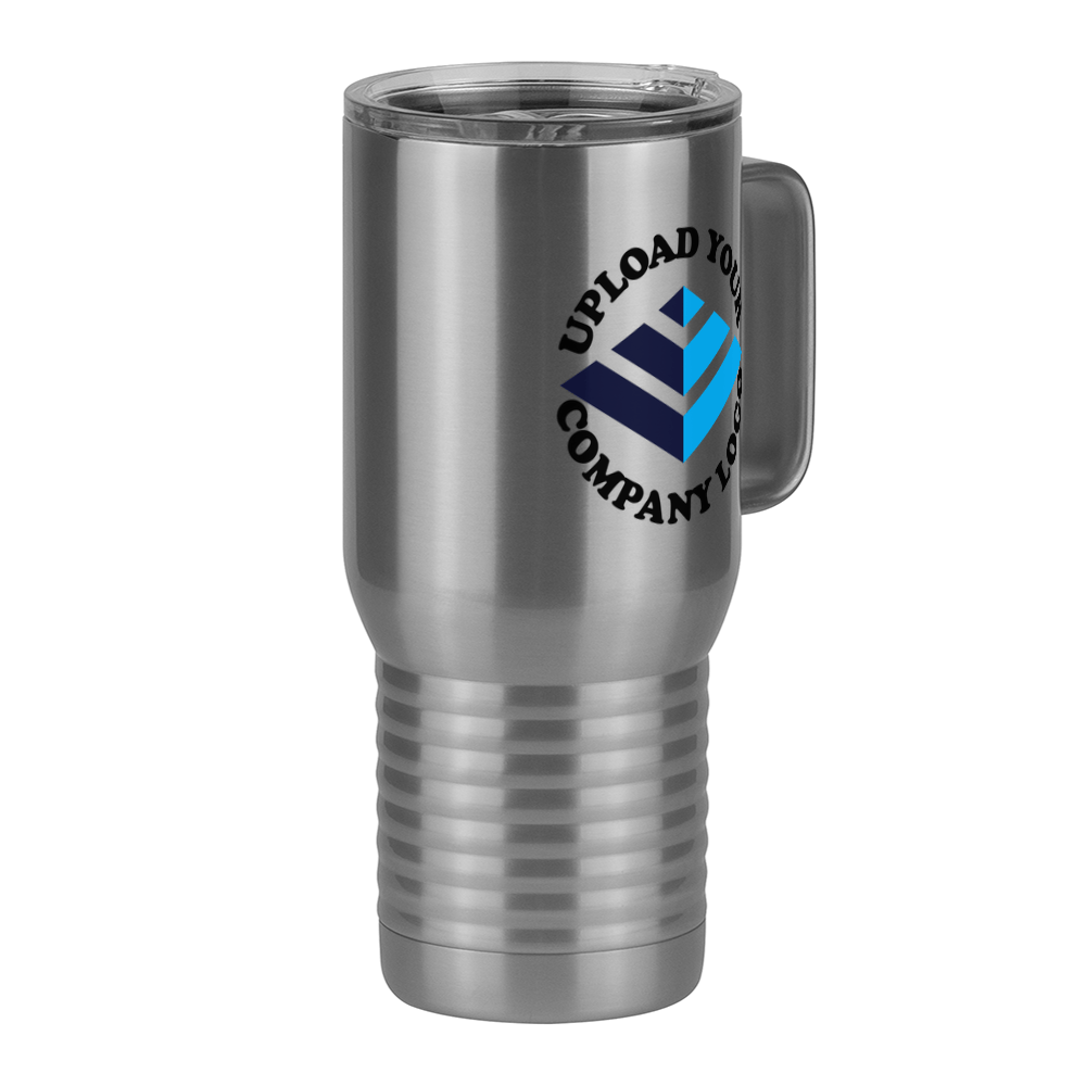 Personalized Travel Coffee Mug Tumbler with Handle (20 oz) - Upload Your Logo - Front Right View