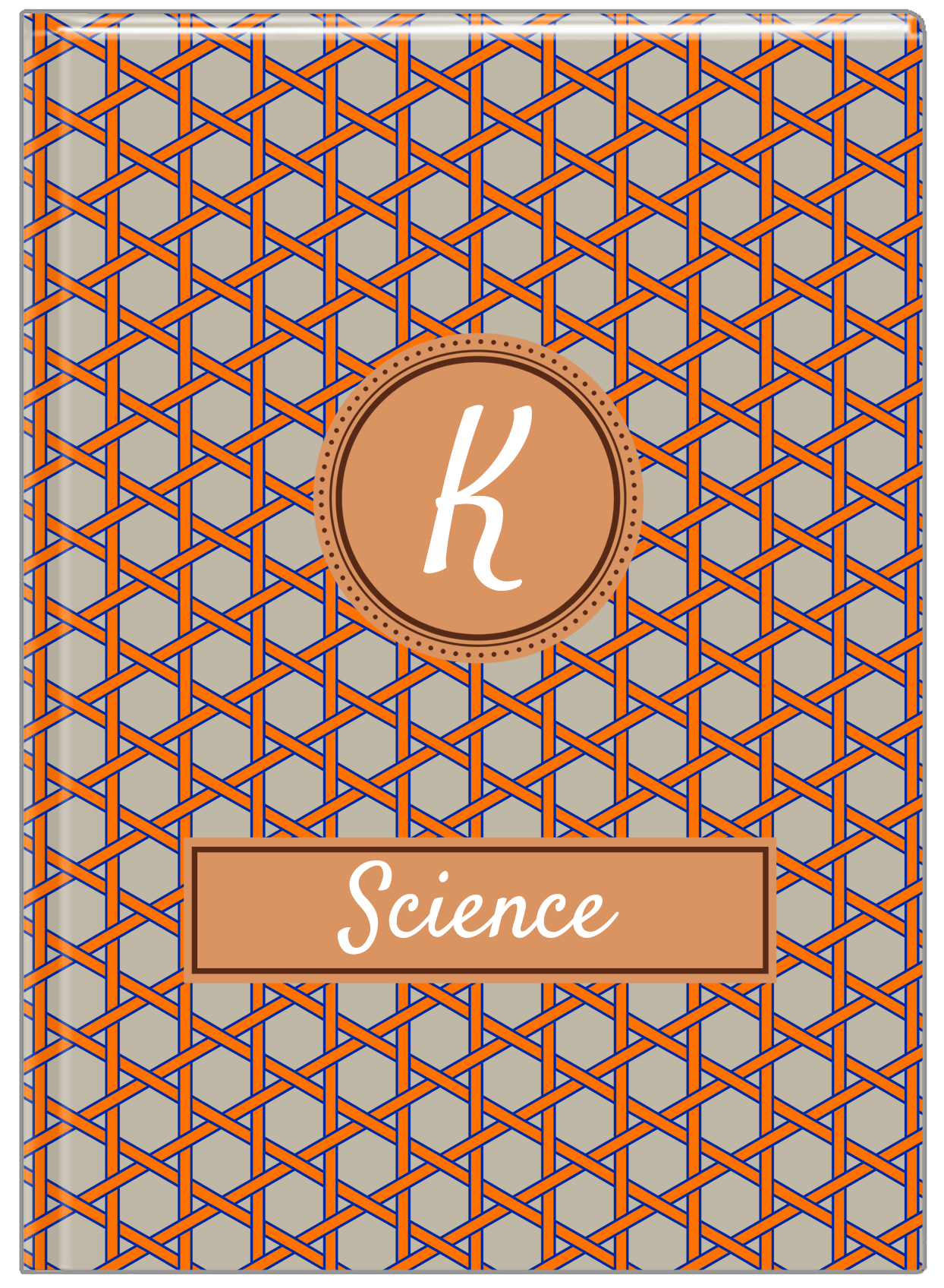Personalized Trellis I Journal - Orange and Tan - Circle Nameplate - Front View