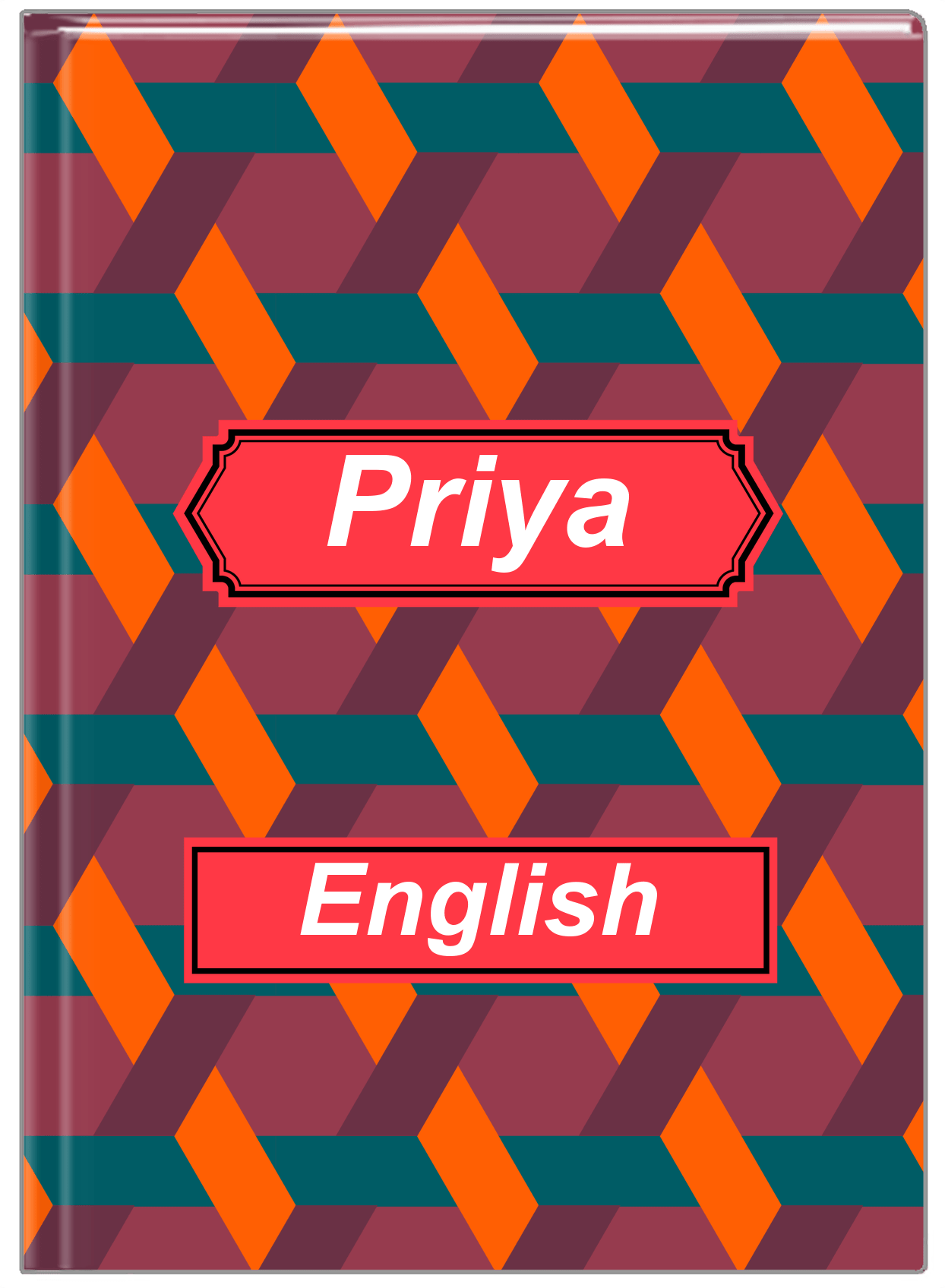 Personalized Trellis II Journal - Purple and Orange - Decorative Rectangle Nameplate - Front View