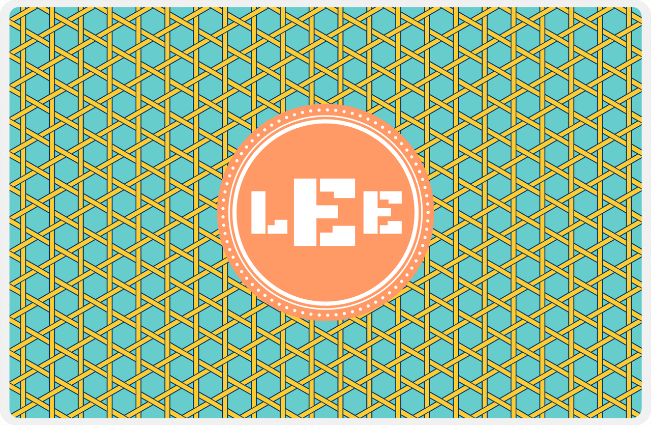 Personalized Trellis Placemat - Viking Blue and Mustard - Tangerine Circle Frame -  View