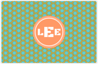 Thumbnail for Personalized Trellis Placemat - Viking Blue and Mustard - Tangerine Circle Frame -  View