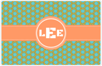 Thumbnail for Personalized Trellis Placemat - Viking Blue and Mustard - Tangerine Circle Frame with Ribbon -  View