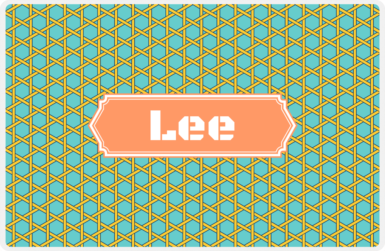 Personalized Trellis Placemat - Viking Blue and Mustard - Tangerine Decorative Rectangle Frame -  View