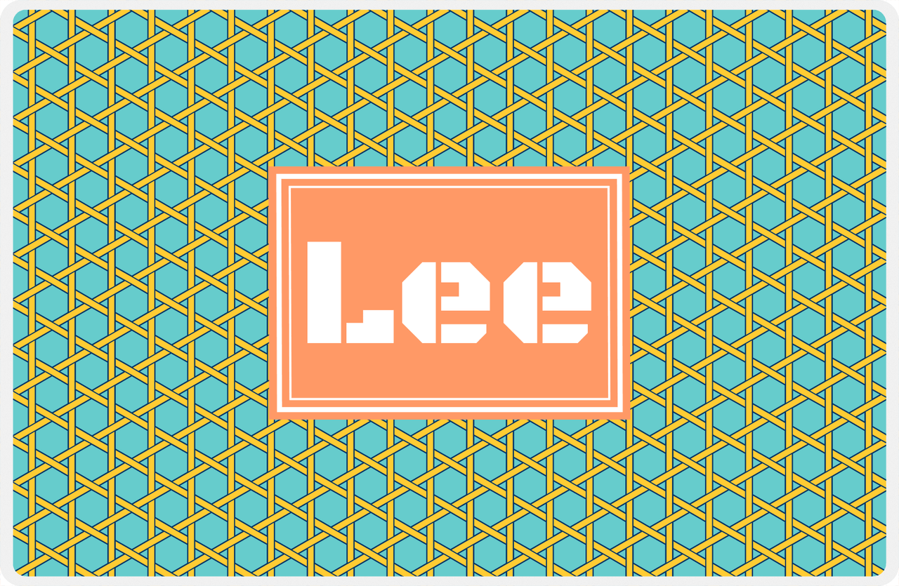 Personalized Trellis Placemat - Viking Blue and Mustard - Tangerine Rectangle Frame -  View