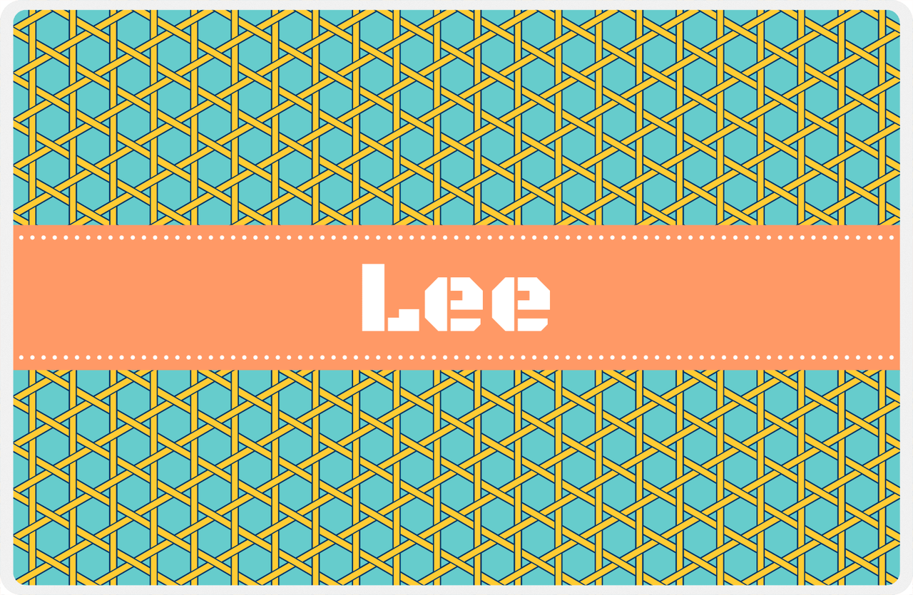 Personalized Trellis Placemat - Viking Blue and Mustard - Tangerine Ribbon Frame -  View