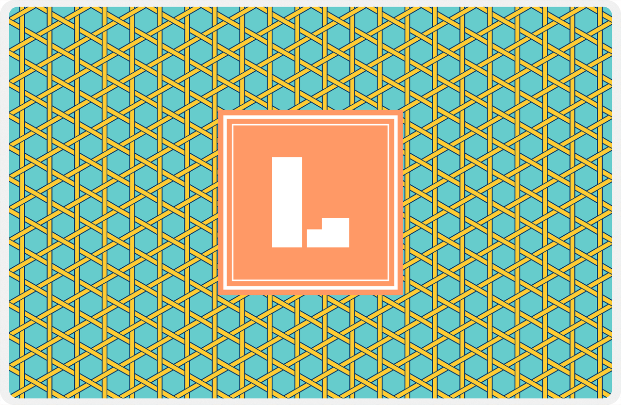 Personalized Trellis Placemat - Viking Blue and Mustard - Tangerine Square Frame -  View
