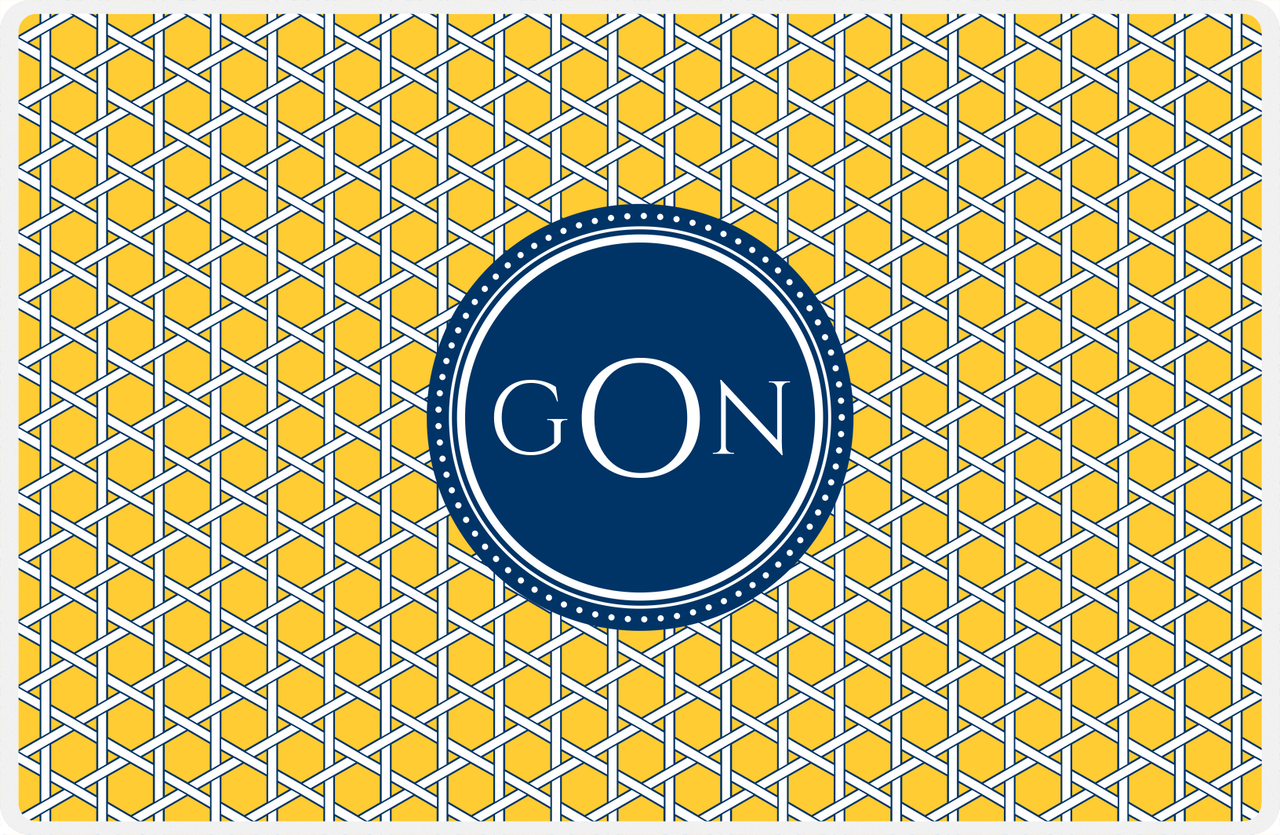 Personalized Trellis Placemat - Navy and Mustard - Navy Circle Frame -  View