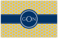 Thumbnail for Personalized Trellis Placemat - Navy and Mustard - Navy Circle Frame with Ribbon -  View