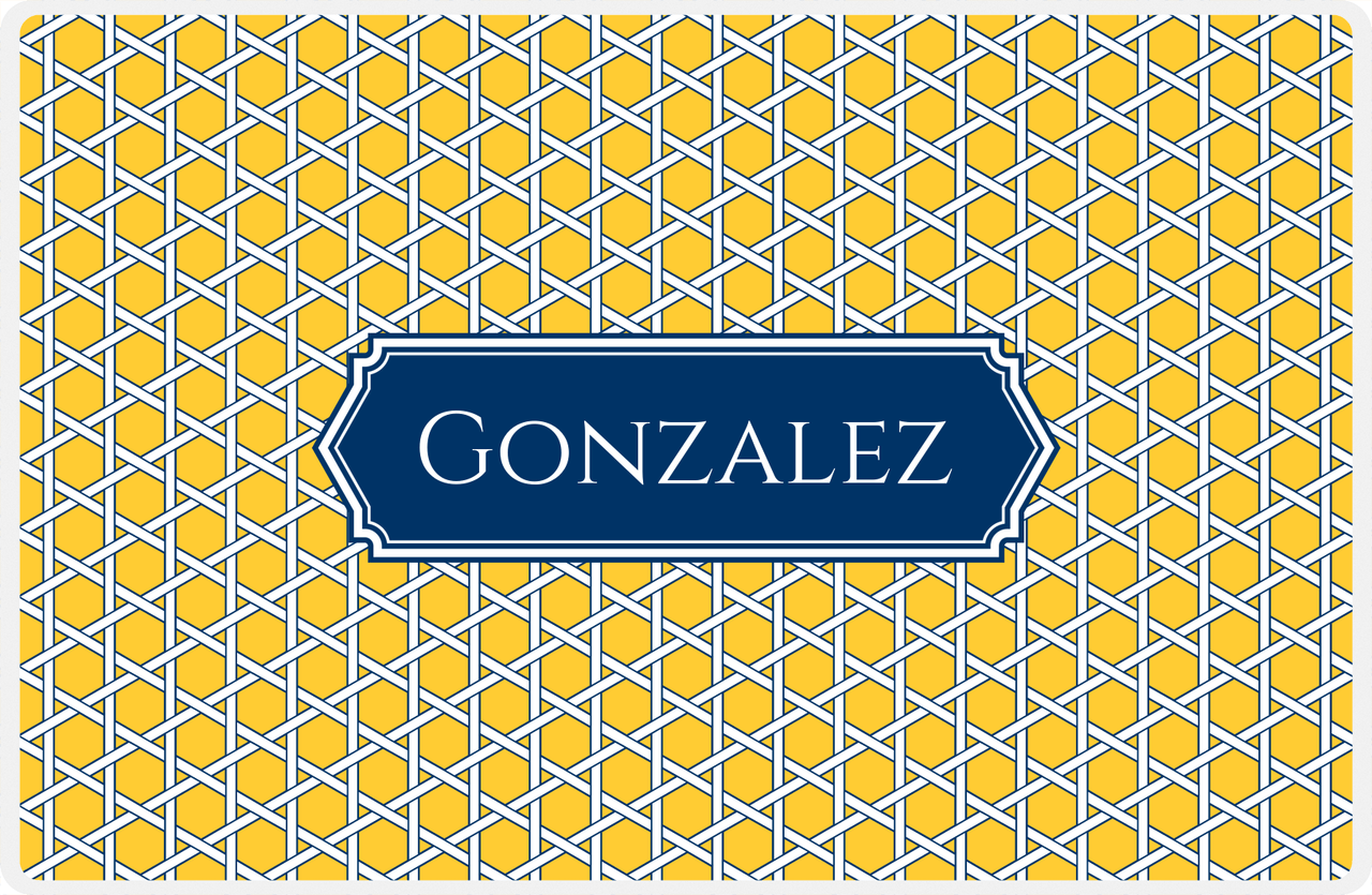 Personalized Trellis Placemat - Navy and Mustard - Navy Decorative Rectangle Frame -  View