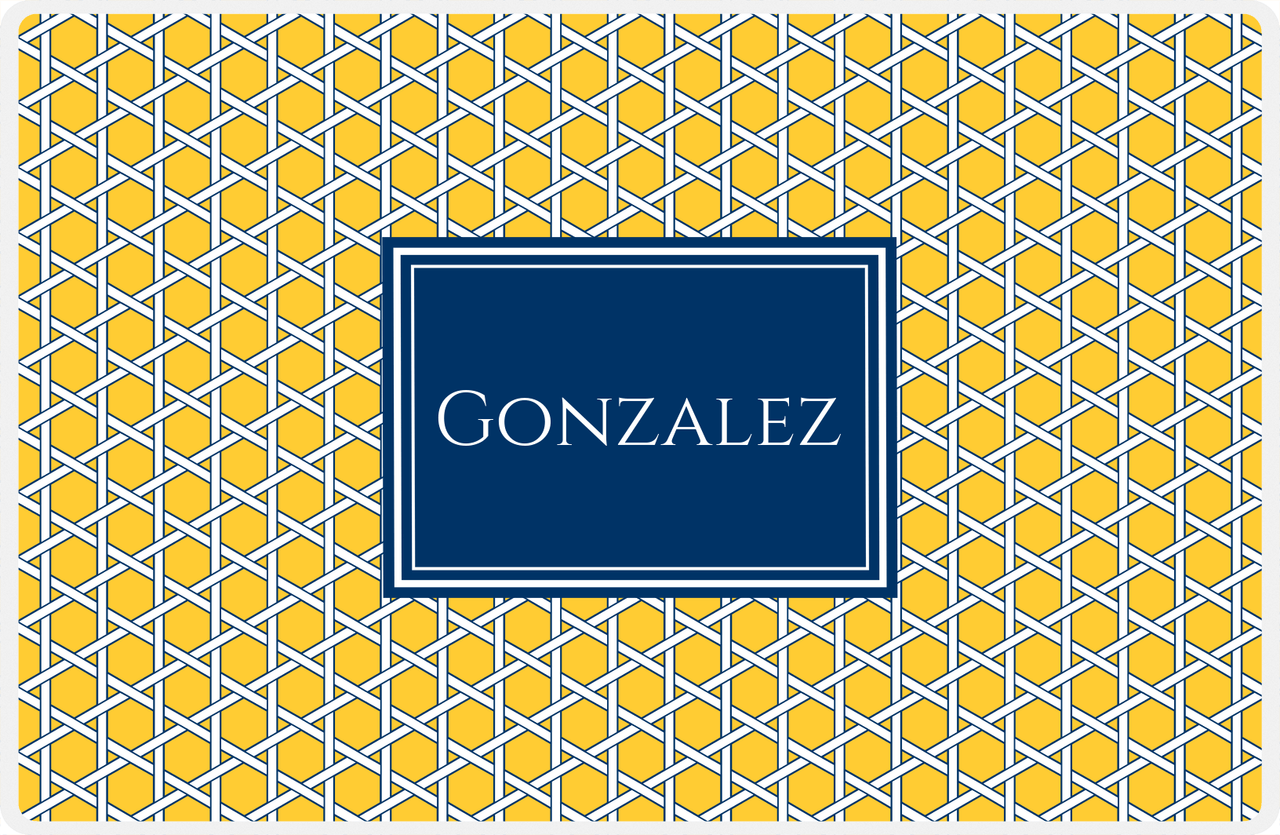 Personalized Trellis Placemat - Navy and Mustard - Navy Rectangle Frame -  View