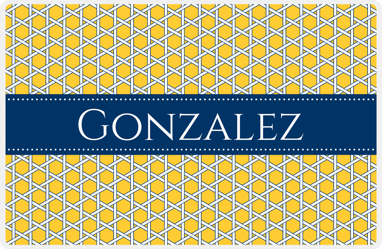 Personalized Trellis Placemat - Navy and Mustard - Navy Ribbon Frame -  View
