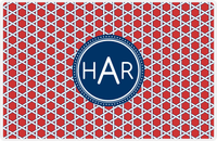 Thumbnail for Personalized Trellis Placemat - Cherry Red and White - Navy Circle Frame -  View