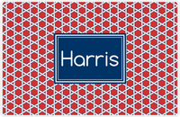 Thumbnail for Personalized Trellis Placemat - Cherry Red and White - Navy Rectangle Frame -  View