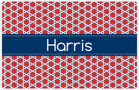 Thumbnail for Personalized Trellis Placemat - Cherry Red and White - Navy Ribbon Frame -  View