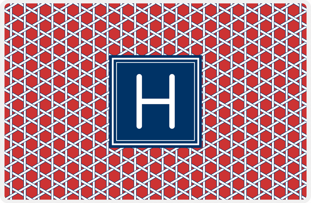 Personalized Trellis Placemat - Cherry Red and White - Navy Square Frame -  View