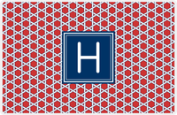 Thumbnail for Personalized Trellis Placemat - Cherry Red and White - Navy Square Frame -  View