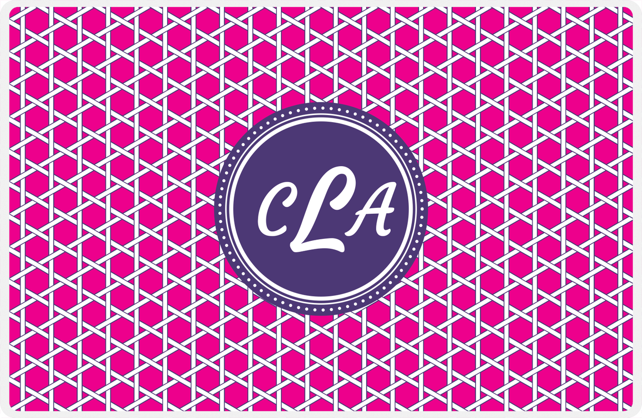 Personalized Trellis Placemat - Hot Pink and White - Indigo Circle Frame -  View