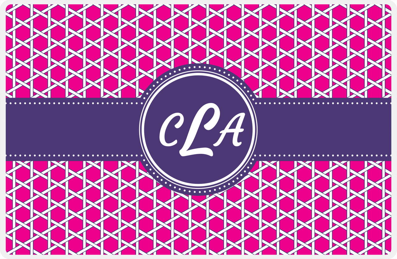 Personalized Trellis Placemat - Hot Pink and White - Indigo Circle Frame with Ribbon -  View