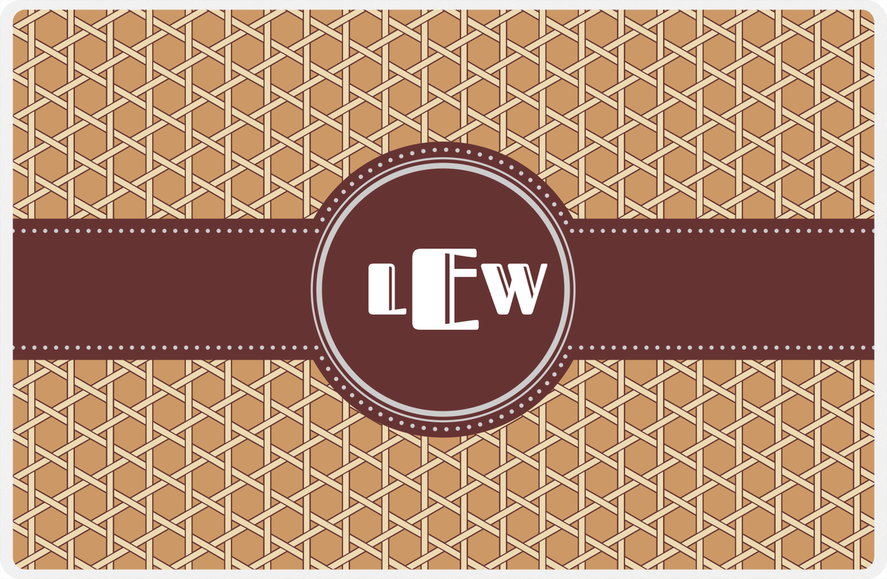 Personalized Trellis Placemat - Light Brown and Champagne - Brown Circle Frame with Ribbon -  View