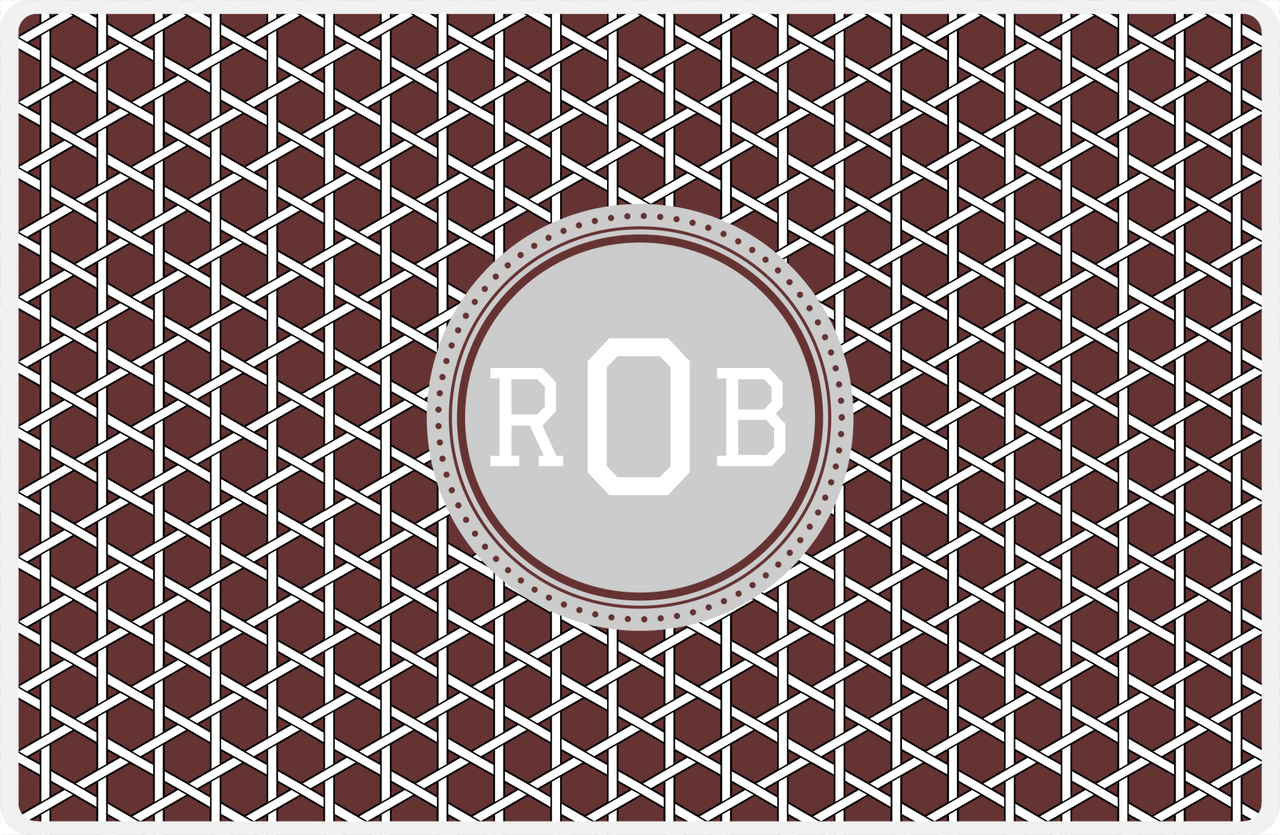 Personalized Trellis Placemat - Brown and White - Light Grey Circle Frame -  View