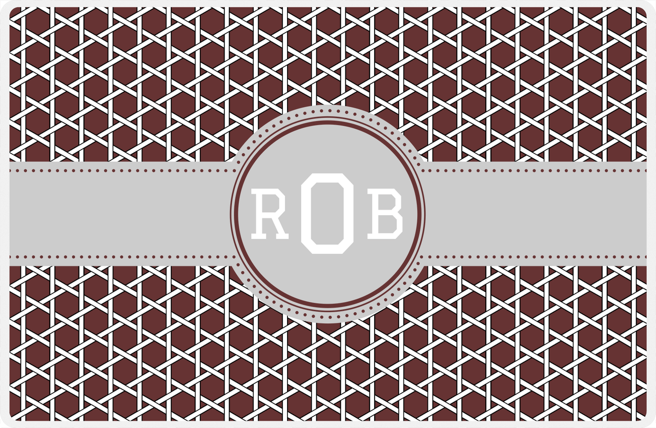 Personalized Trellis Placemat - Brown and White - Light Grey Circle Frame with Ribbon -  View