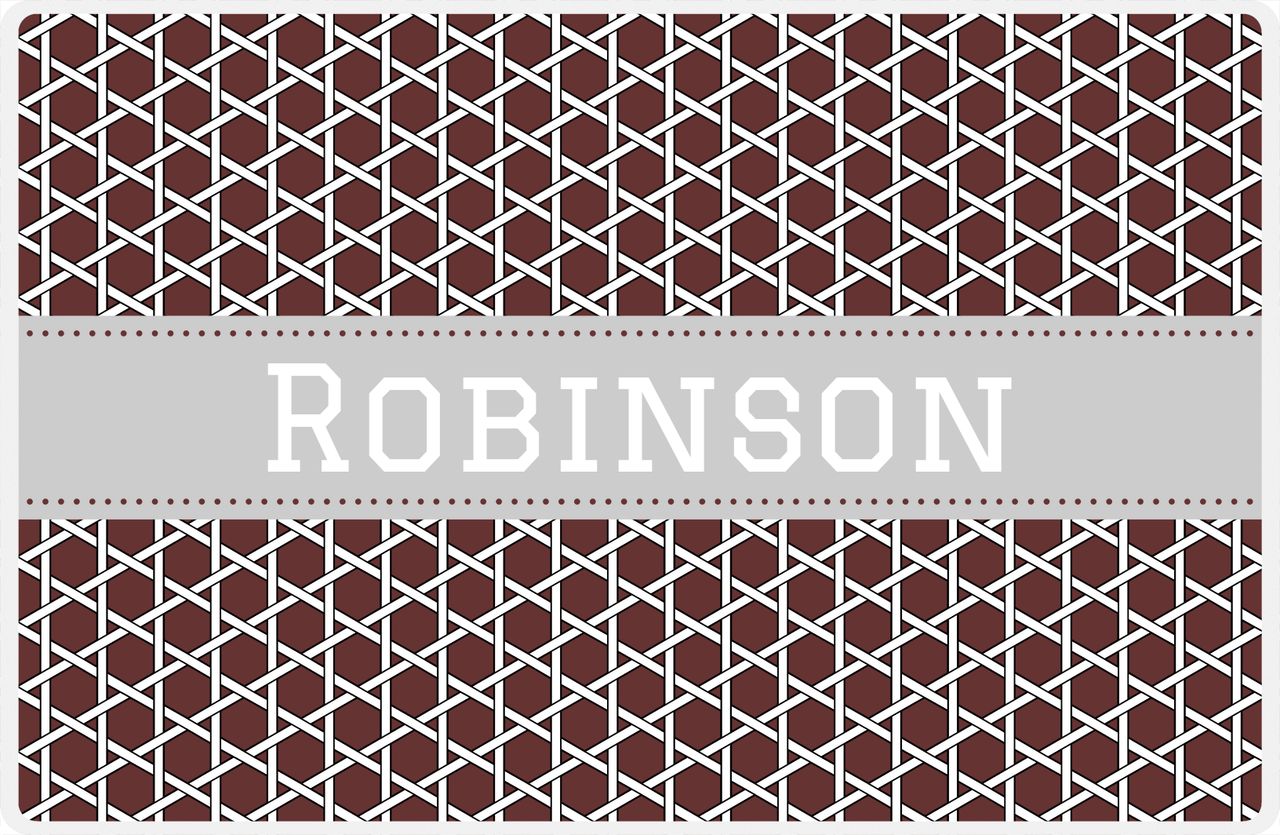 Personalized Trellis Placemat - Brown and White - Light Grey Ribbon Frame -  View