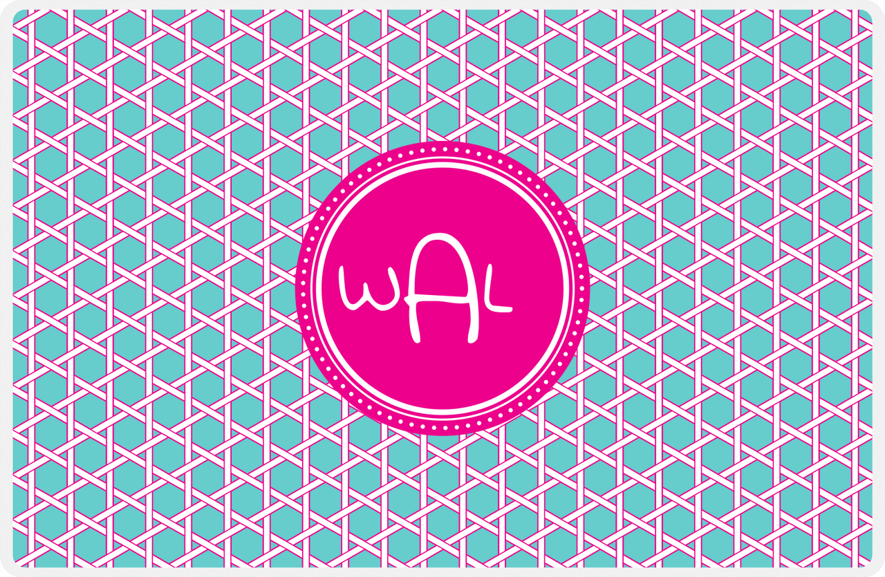 Personalized Trellis Placemat - Viking Blue and White - Hot Pink Circle Frame -  View