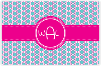 Thumbnail for Personalized Trellis Placemat - Viking Blue and White - Hot Pink Circle Frame with Ribbon -  View