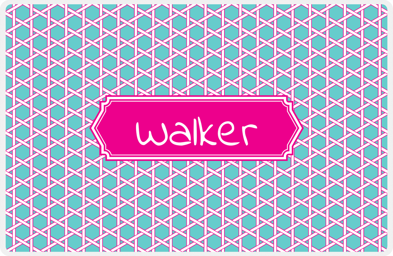 Personalized Trellis Placemat - Viking Blue and White - Hot Pink Decorative Rectangle Frame -  View