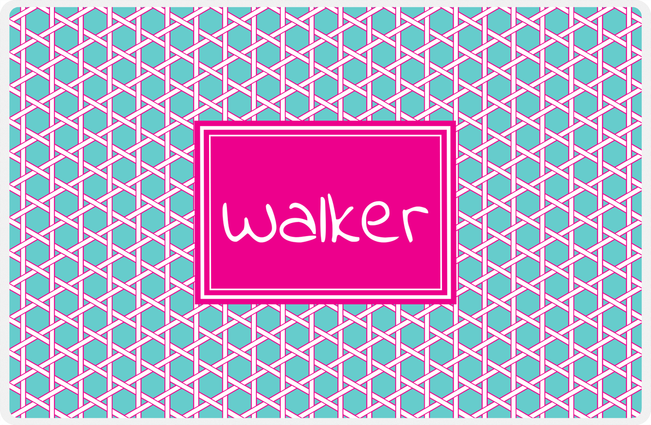 Personalized Trellis Placemat - Viking Blue and White - Hot Pink Rectangle Frame -  View