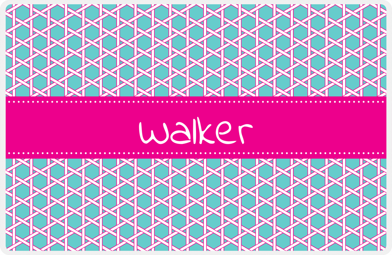 Personalized Trellis Placemat - Viking Blue and White - Hot Pink Ribbon Frame -  View