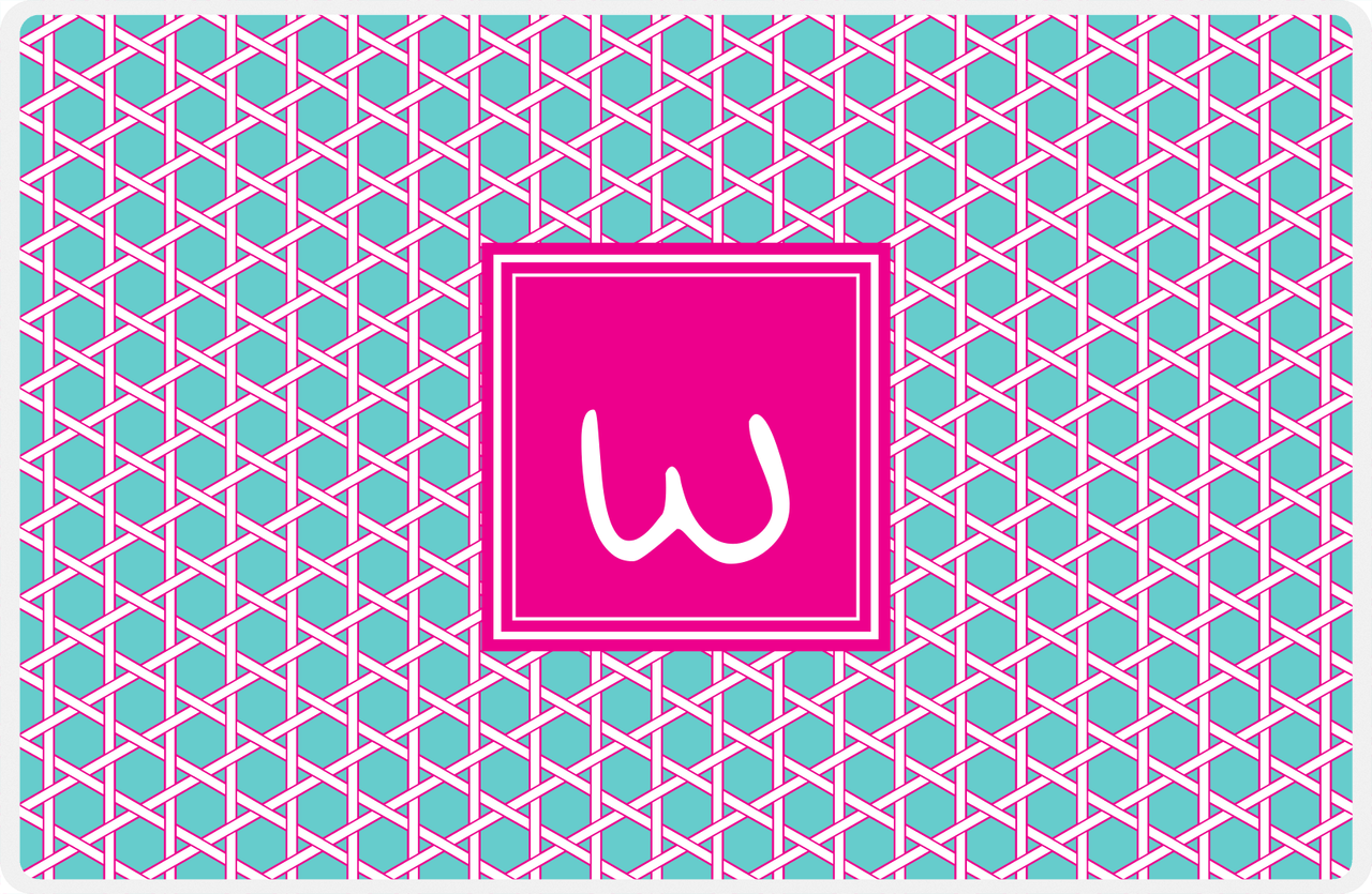Personalized Trellis Placemat - Viking Blue and White - Hot Pink Square Frame -  View