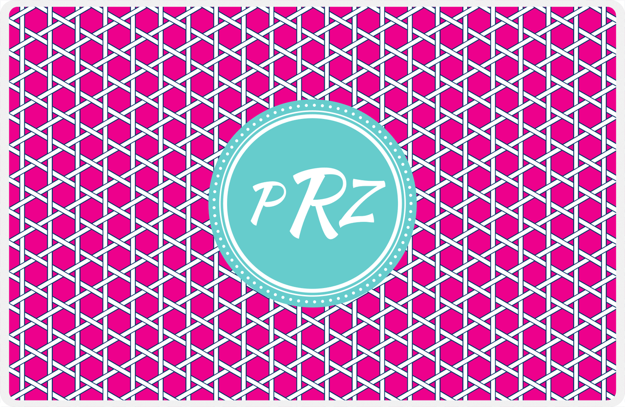 Personalized Trellis Placemat - Hot Pink and White - Viking Blue Circle Frame -  View