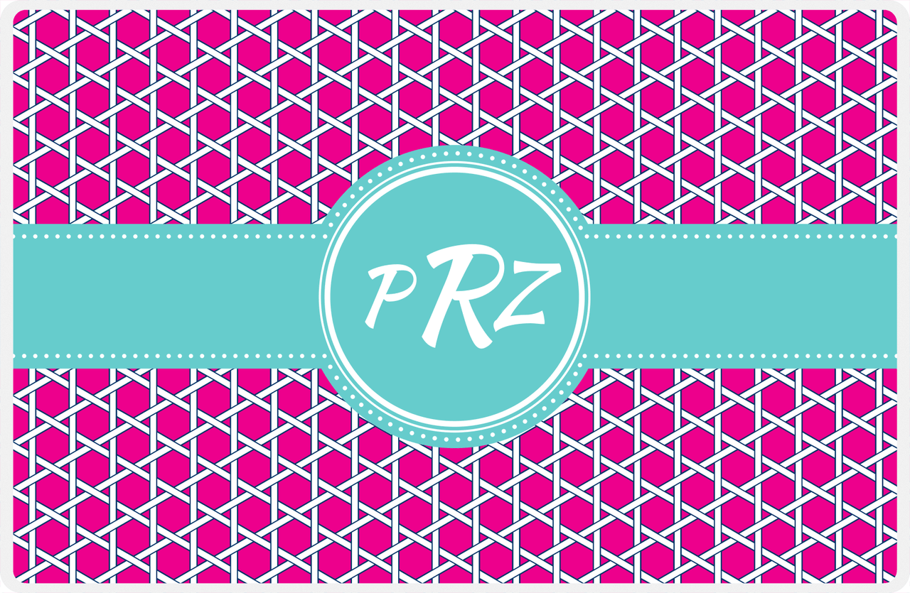 Personalized Trellis Placemat - Hot Pink and White - Viking Blue Circle Frame with Ribbon -  View