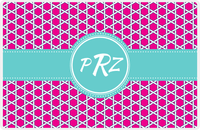 Thumbnail for Personalized Trellis Placemat - Hot Pink and White - Viking Blue Circle Frame with Ribbon -  View