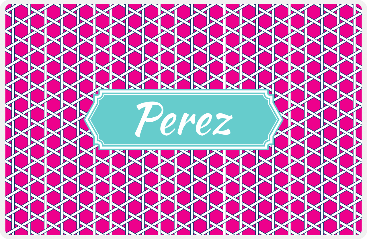 Personalized Trellis Placemat - Hot Pink and White - Viking Blue Decorative Rectangle Frame -  View
