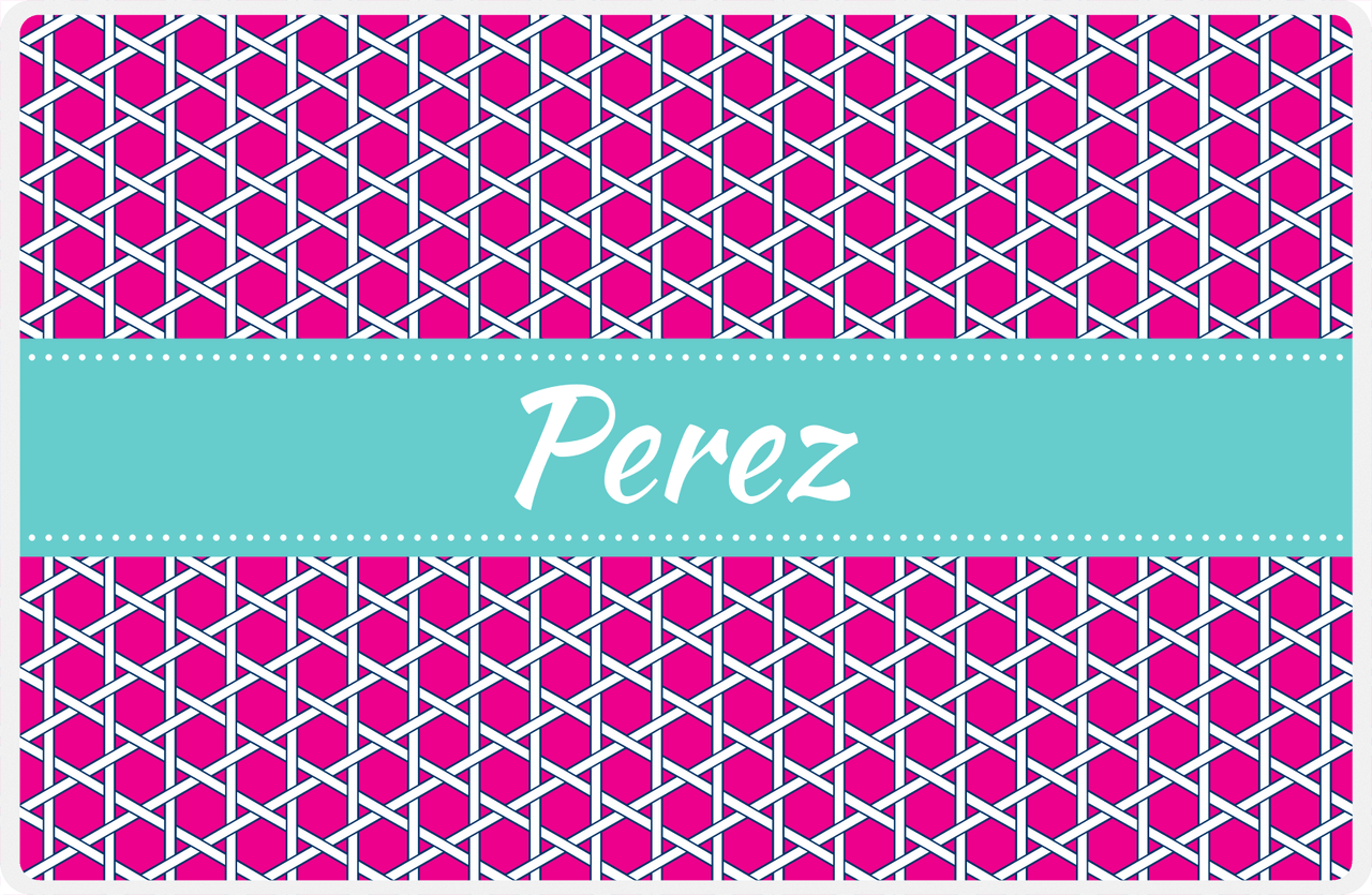 Personalized Trellis Placemat - Hot Pink and White - Viking Blue Ribbon Frame -  View