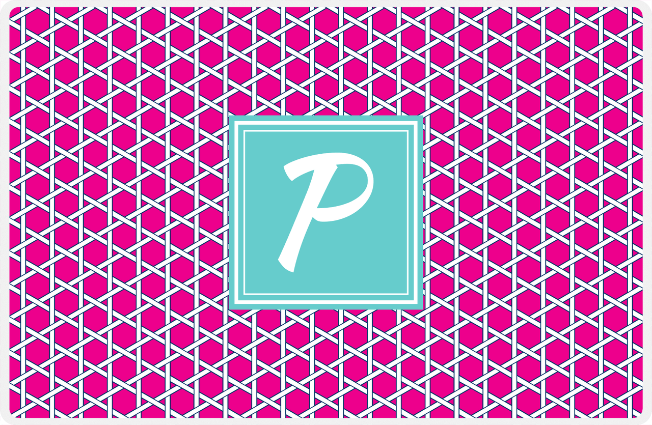 Personalized Trellis Placemat - Hot Pink and White - Viking Blue Square Frame -  View