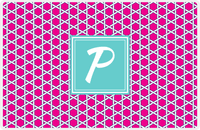 Thumbnail for Personalized Trellis Placemat - Hot Pink and White - Viking Blue Square Frame -  View