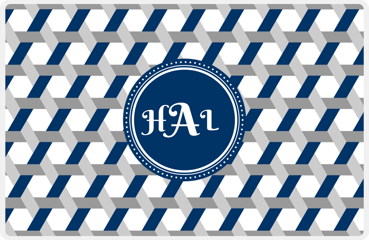 Personalized Trellis II Placemat - Light Grey and White - Navy Circle Frame -  View