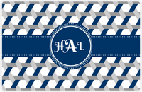 Thumbnail for Personalized Trellis II Placemat - Light Grey and White - Navy Circle Frame with Ribbon -  View