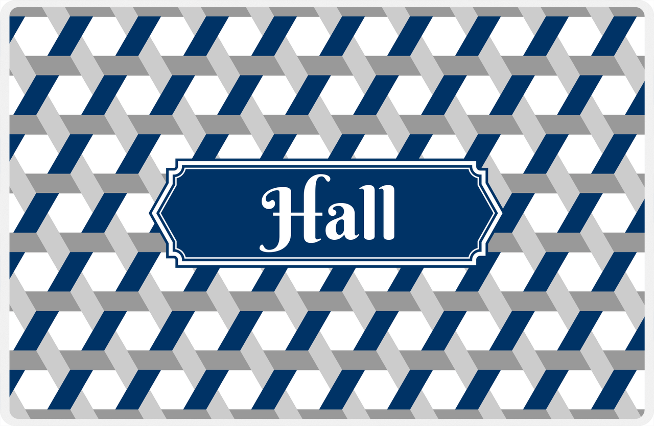 Personalized Trellis II Placemat - Light Grey and White - Navy Decorative Rectangle Frame -  View