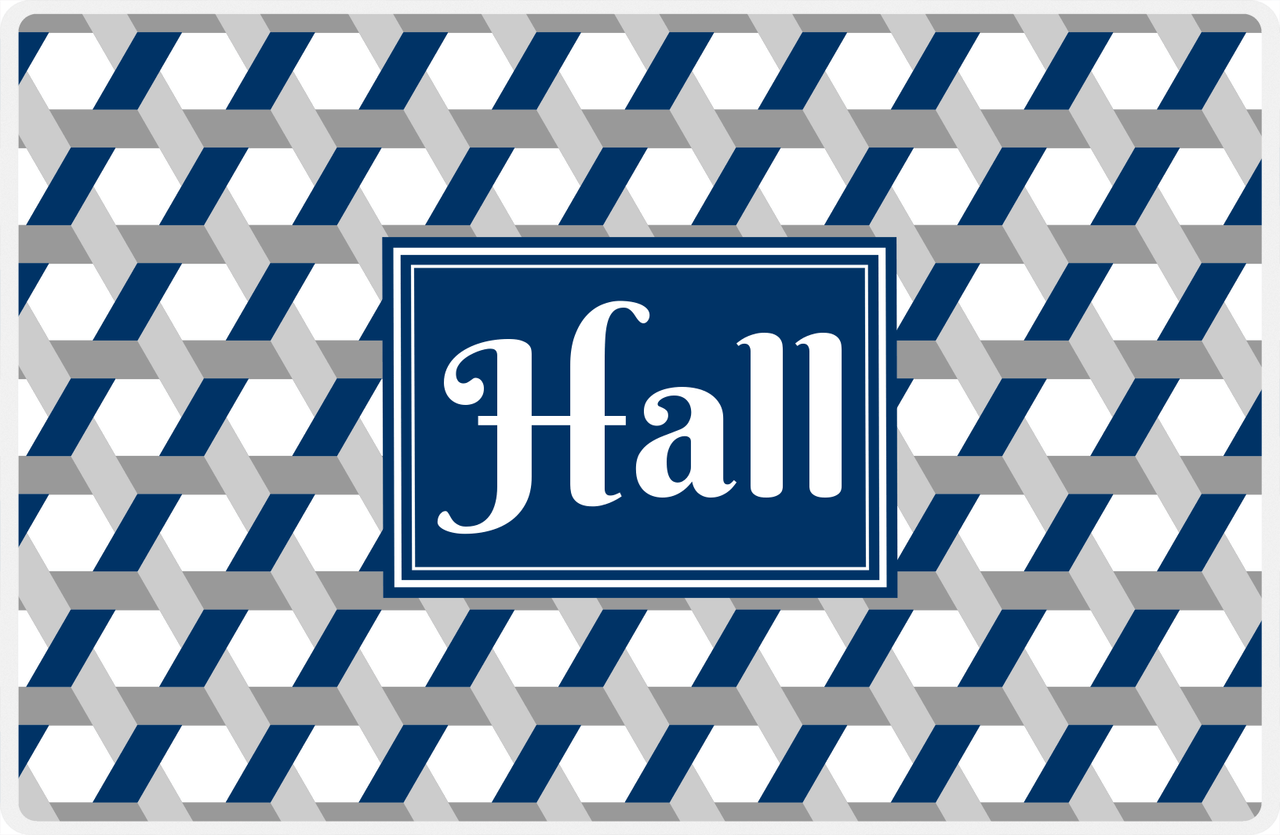 Personalized Trellis II Placemat - Light Grey and White - Navy Rectangle Frame -  View